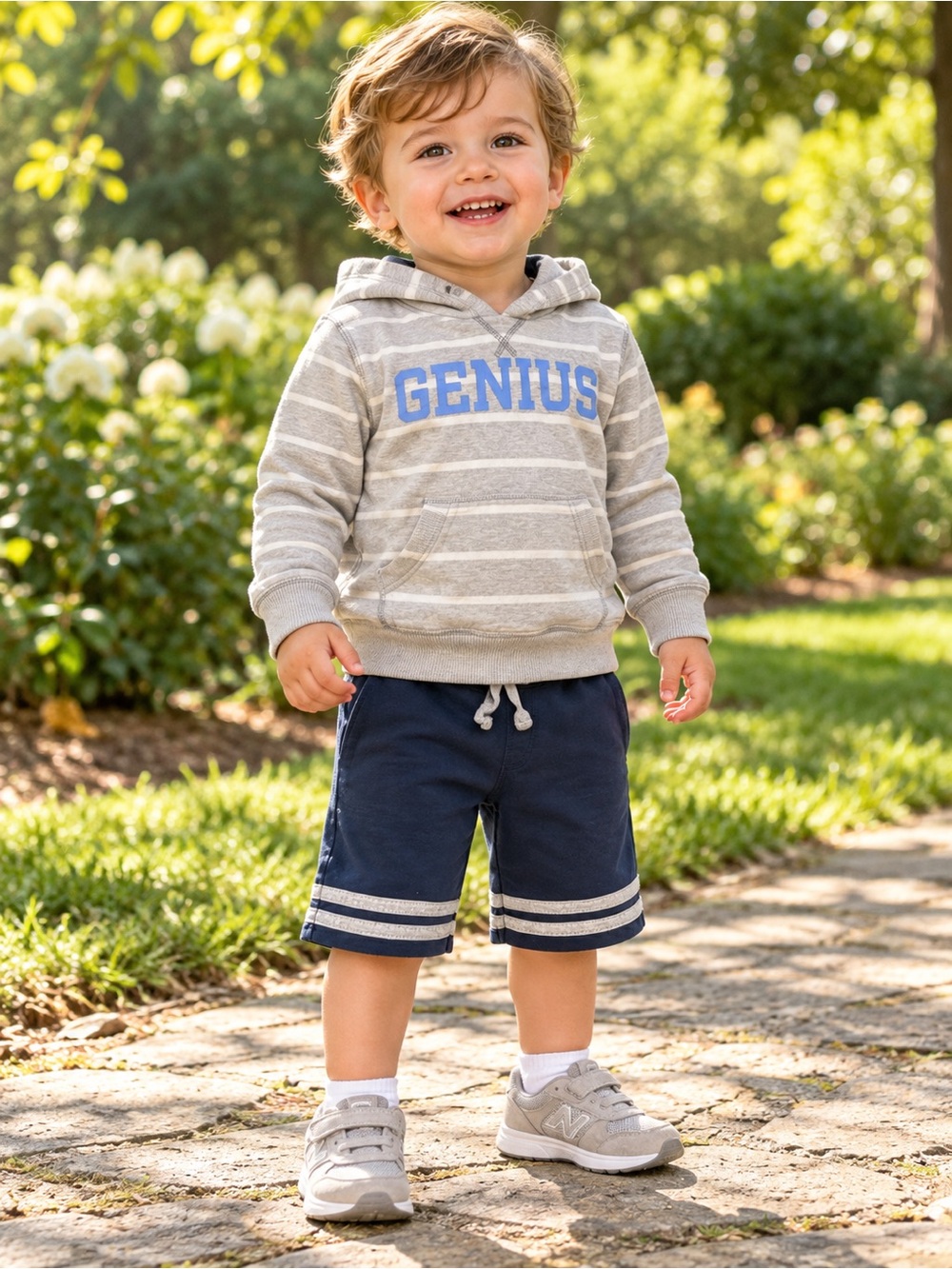 boys’ Carter’s “genius” hoodie and BOB der Bär shorts